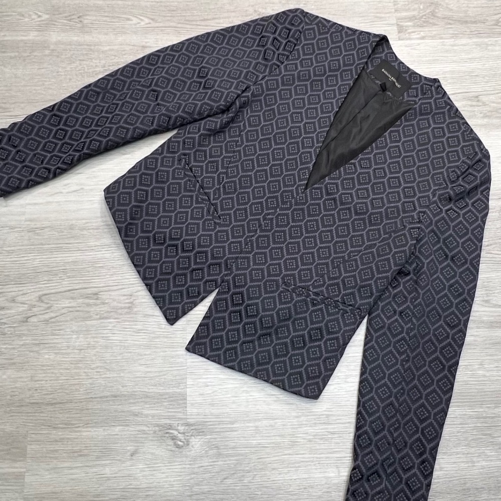 Banana Republic Petite 10P Geometric Print Blazer Jacket Navy Grey